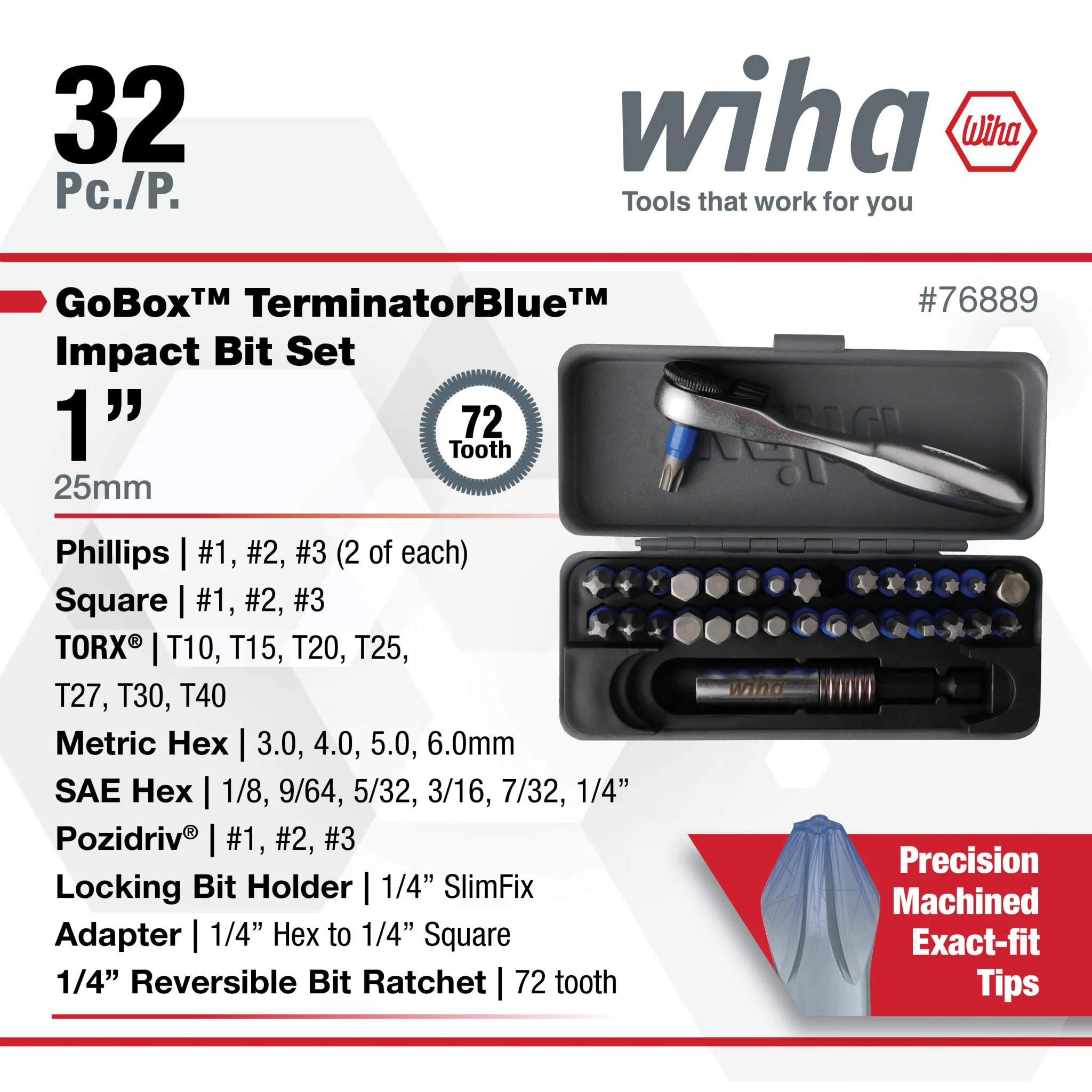 32 Piece GoBox TerminatorBlue Impact Bit Set with Mini Ratchet - Image 2