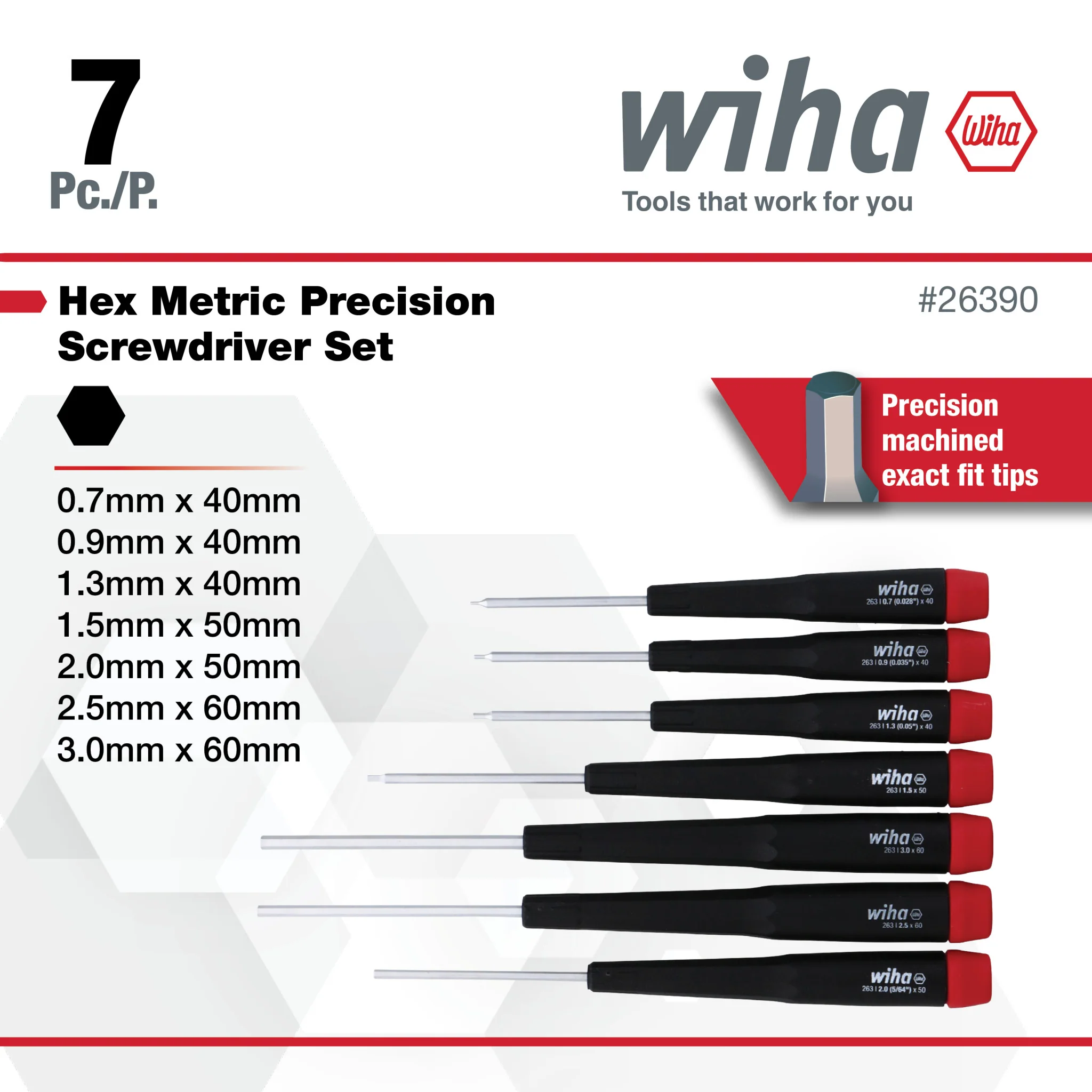 7 Piece Precision Hex Screwdriver Set - Metric - Image 3