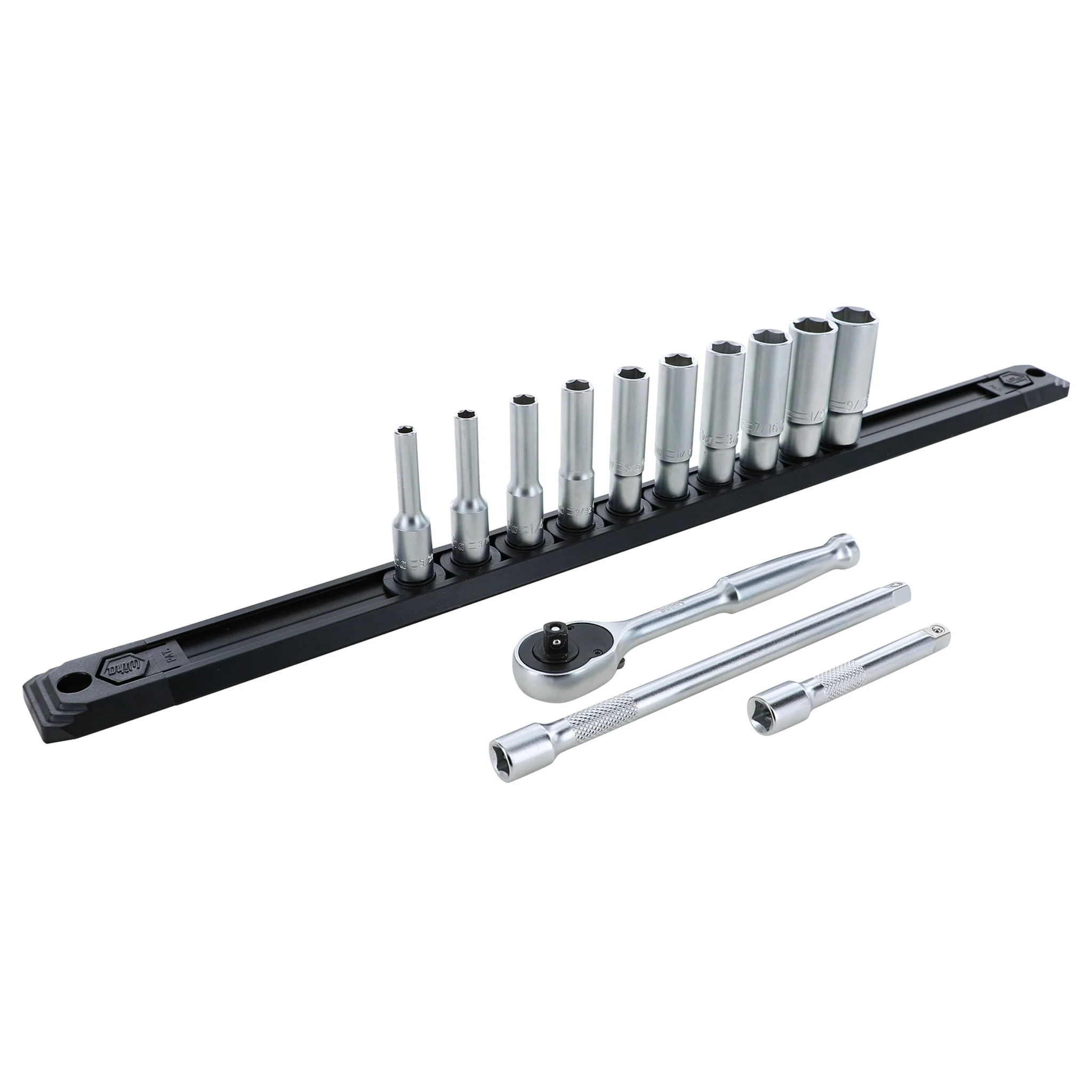 13 Piece Professional Series Socket and Ratchet Set with 3 and 6 Inch Extension Bars - SAE